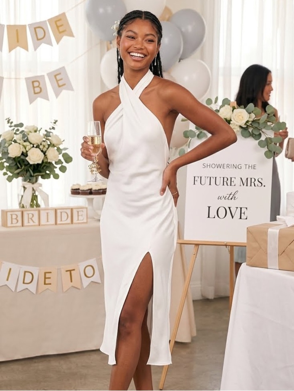 New Lulus Beyond Classy White Halter Midi Dress with Front Twist Sz Large